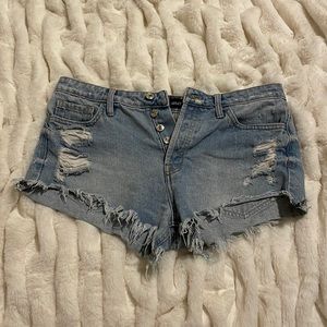 High Waisted Destressed Jean Shorts with Buttons To Fasten